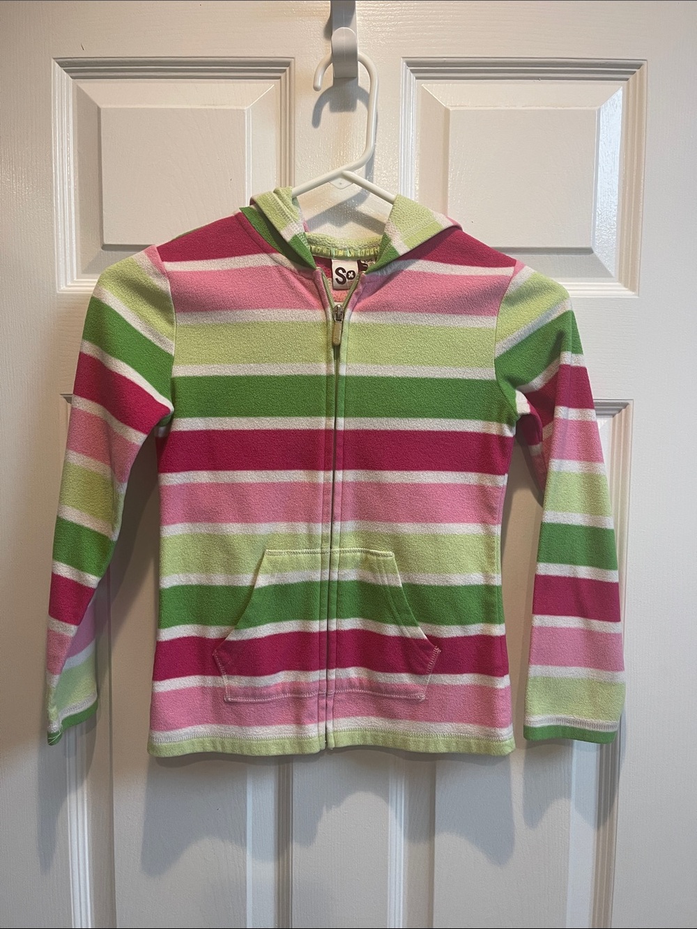 SO Kids Hooded Zip-Up Sweatshirt in Pink and Green Stripes